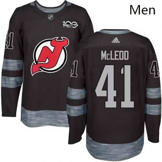 Mens Adidas New Jersey Devils 41 Michael McLeod Authentic Black 1917 2017 100th Anniversary NHL Jersey